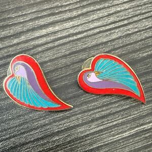 Vintage Laurel Burch Enamel Dove Heart Earrings